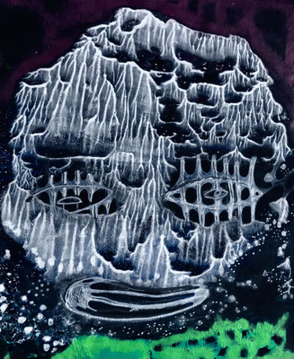 "Der Berg erzählt, 40x50cm, Farbschichtung, 2024.