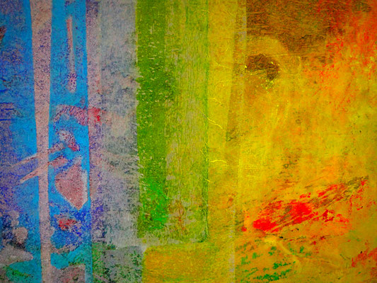 "Rückspiegel"/ Leinwand, 50x60cm, mixed media Schichtungen, 2019-2020.