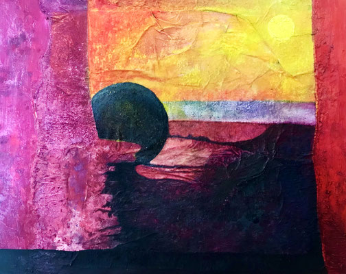 "Ebbe und Flut", 50x60cm, Leinwand, Farbschichtungen, 2019-2024