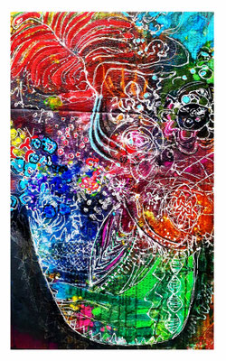 "Im Trog - 19. Juli", Leinwand, 90 x 60 cm, Farbschichtung, 2023.