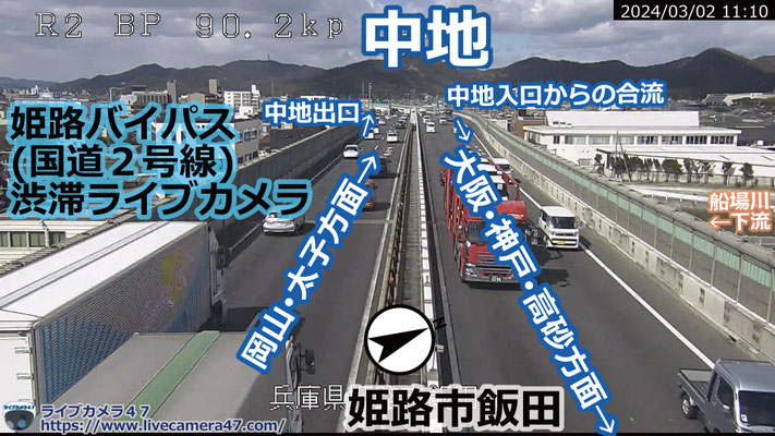 姫路バイパスの渋滞ライブカメラ「中地」の平常時のサンプル画像
