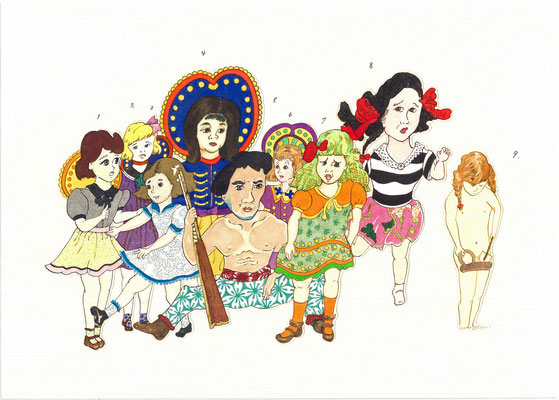 a parade of vivian Girls     2018     286x401mm     ink, watercolors, colored pencil on paper