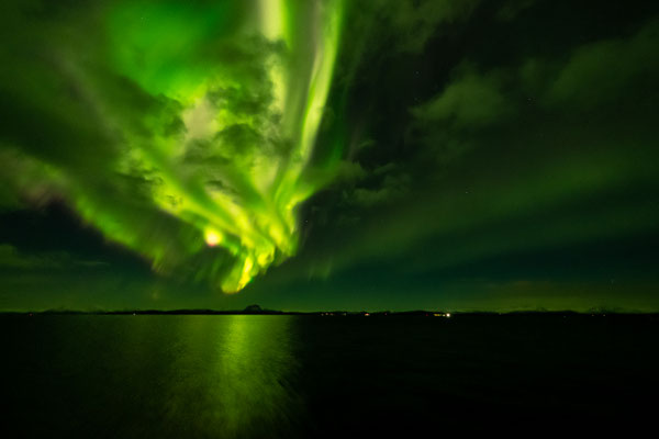 Northern lights over Vestfjorden south of Lofoten