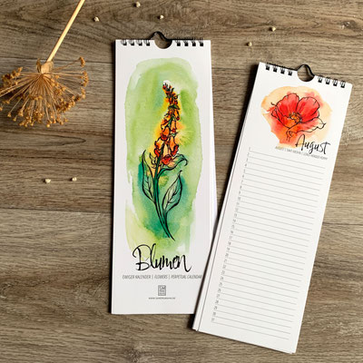 perpetual watercolor painting calendar Flowers foxglove, poppy | Ewiger Aquarell Kalender Blumen Fingerhut, Mohn | Sandra Mahn