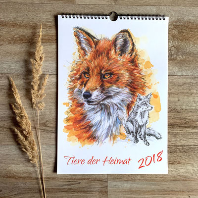 watercolor painting art calendar red fox | Aquarell Kunst Kunstkalender Kalender Fuchs | Sandra Mahn
