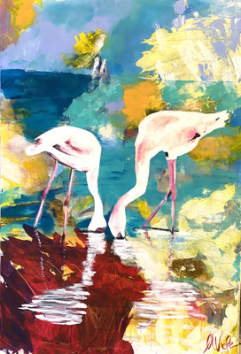 Flamingos, 80x120cm, Acryl