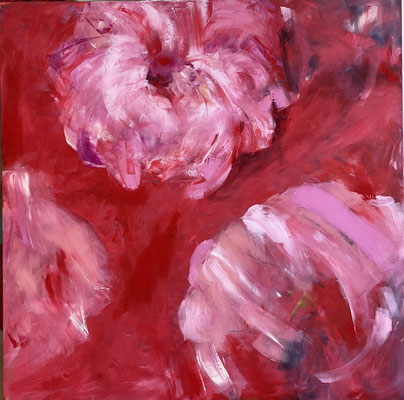 Red and rose, 100x100X4cm, Acryl