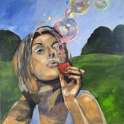 Einfach mal Seifenblasen Acryl auf LW 80x80 cm