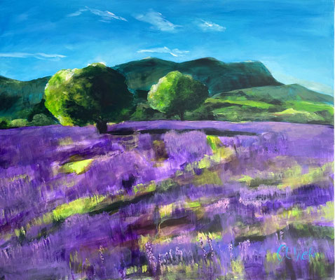 Lavendelfeld B120x H100xT4cm, Acryl auf LW