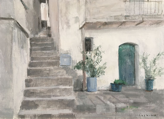 「石段と白い家」Ｆ４　油彩　