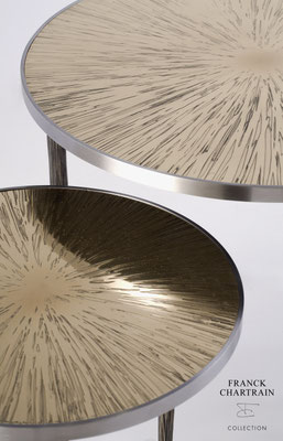 ASTRES NESTING SIDE TABLES Textured bronze, steel polished, textured steel