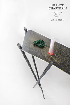 METEORITES CONSOLE  Bronze, wrought iron and malachite