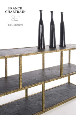 EPURE CONSOLE STRATE Gold leaf, wrought iron, slate