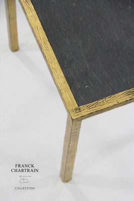 EPURE SIDE TABLE Gold leaf, wrought iron, slate