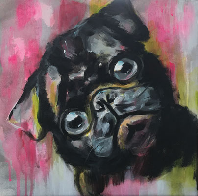 2017, Mops Serie - 01, Acryl auf Leinwand, 30 x 30 cm