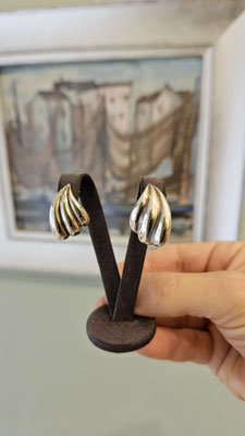 Silberne Ohrstecker in Fächerform, Skandinavisches Design 1970er Jahre