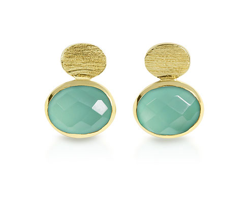 Silber-vergoldete Ohrestecker mit grün-türkisen Chalzedonen