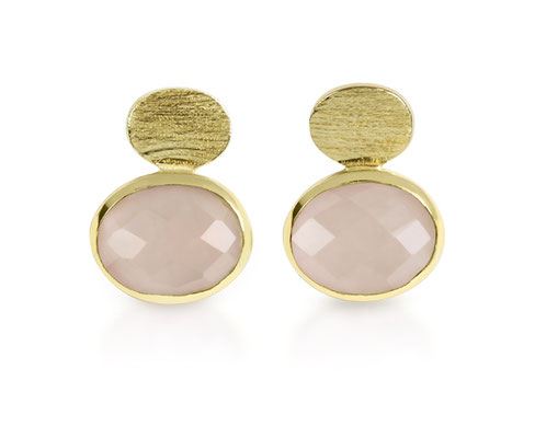 Silber-vergoldete Ohrstecker mit Rosenquarz