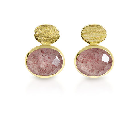 Silber-vergoldete Ohrstecker mit "Erdbeerquarz"