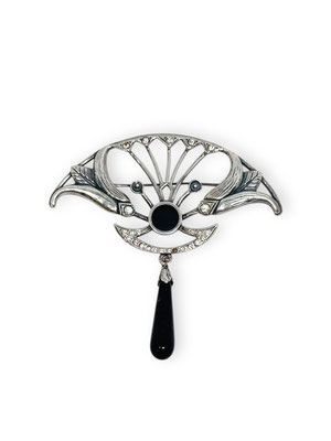 Jugendstilbrosche in Sterlingsilber mit Onyx,  1. Drittel 20. Jahrhundert
