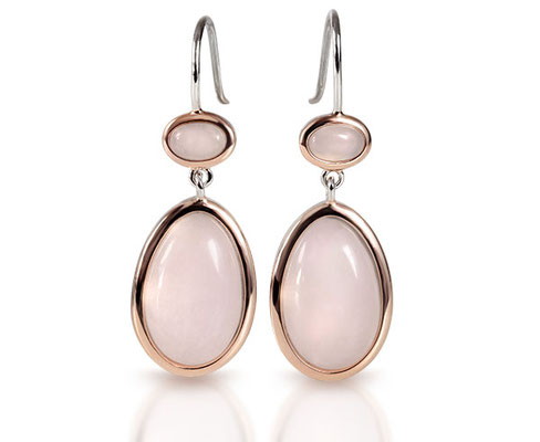 Silber-vergoldete Ohrgehänge  mit Rosenquarzen