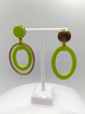 Silber vergoldete Vintage Ohrghänge aus Apfelgrünem Bakelit, 1970er Jahre