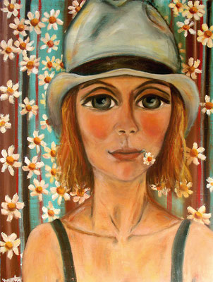 Mädchen mit Hut, 2009, Öl auf Leinwand, 80x60 cm