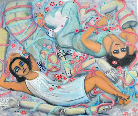 SHE and the sisters, 2021, oil on canvas, 100x120 cm