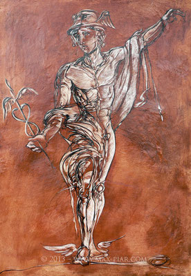 赫尔墨斯, 冥王神, 油板画-用水墨颜料在木板上画成