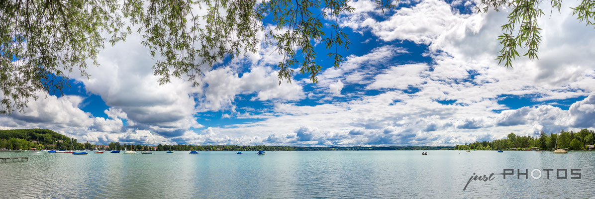 Hochsommer am Wörthsee (Blick vom Augustiner in Steinebach Richtung Mausinsel)