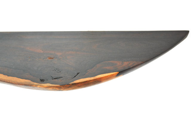 Tactile artisan shelf W2465 in rare, highly figured ziricote – a majestic floating centerpiece by Jörg Pietschmann, flawlessly sculpted to reveal exquisite natural patterns and invite the untouched sanctuary of the forest.