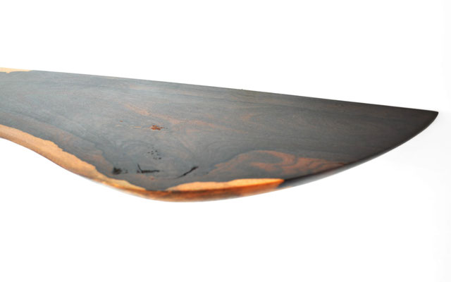 Tactile artisan shelf W2465 in rare, highly figured ziricote – a majestic floating centerpiece by Jörg Pietschmann, flawlessly sculpted to reveal exquisite natural patterns and invite the untouched sanctuary of the forest.