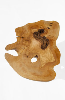 T2636 · Olive, Walnut · Jörg Pietschmann. Wooden table T2636 in Olive and Walnut – a functional sculpture and unique centerpiece blending high-tech design with a touch of the wild, handcrafted for the modern art collector.