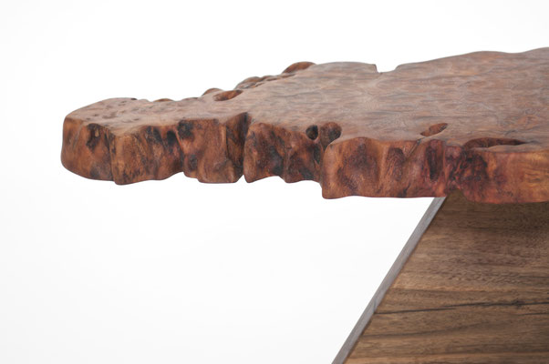 Breathtaking art table T2581 – an extensive functional sculpture by Jörg Pietschmann, driven by the excitement of the unexpected to reveal the tree's universal form and a raw touch of the wild in contemporary spaces.