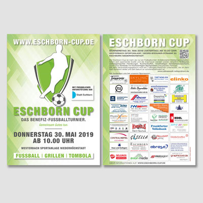 Farbig gestalteter Informations- und Sponsorenflyer für eine Benefiz-Fußballveranstaltung