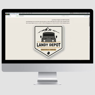 Screenshot der Website von „Landy Depot“, Landrover-Ersatzteileshop und Werkstatt in Wiesbaden-Diedenbergen