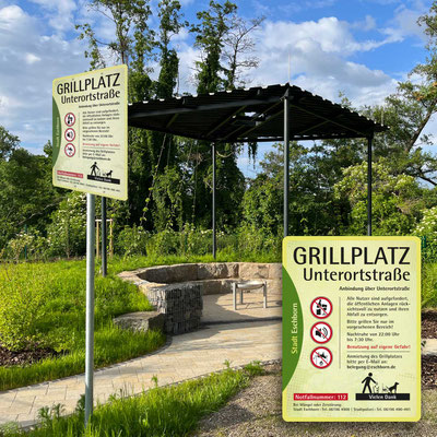 Spielplatzschilder der Stadt Eschborn, montiert am Standort, individuell gestaltet und produziert