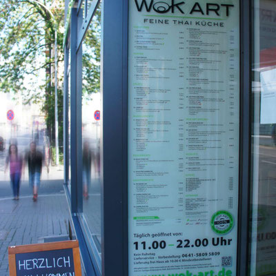 WOK ART, Speisekarte als Hinterglasaufkleber