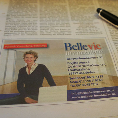 Anzeigengestaltung und Schaltung für BELLEVIE Immobilien in Bad Soden