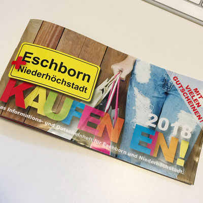 Gestaltetes und produziertes Gutscheinheft für die Werbeaktion „Eschborn + Niederhöchstadt kaufen ein“