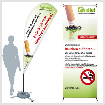 RELIEF, Dropflag und Aufsteller