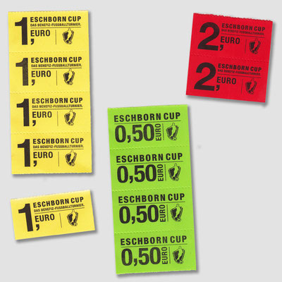 Gestaltete und produzierte farbige Bons für eine Benefiz-Fußballveranstaltung