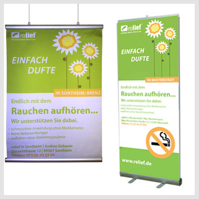 RELIEF, Aufsteller und Deckenhänger