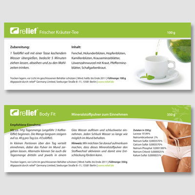RELIEF, Verpackungsaufkleber