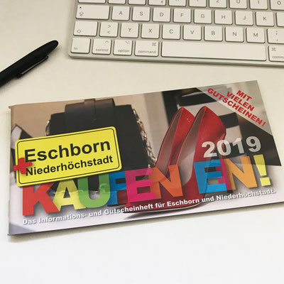 Gestaltetes und produziertes Gutscheinheft für die Werbeaktion „Eschborn + Niederhöchstadt kaufen ein“