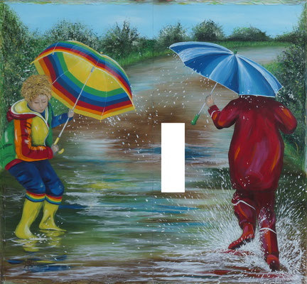  Gemeinde Ensdorf/Projekt "Atmosphäre-Check", Verschönerung der Verteilerkästen/ Bild "Spielende Kinder im Regen"