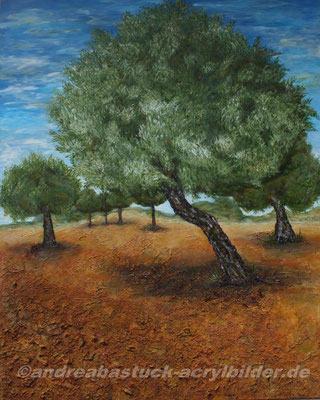 "Olivenbäume", 80 cm x 100 cm, Acryl und Strukturpaste 
