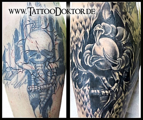 CoverUp Tattoo Rostock, Drachenkralle - deckt Totenkopf ab, TattooRitual Rostock, Tattoostudio Rostock