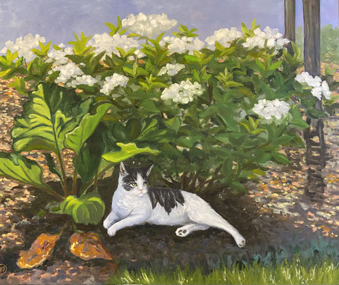 "Minzie bei der Arbeit", Öl auf Leinwand, 120x100 cm, Pinseltechnik