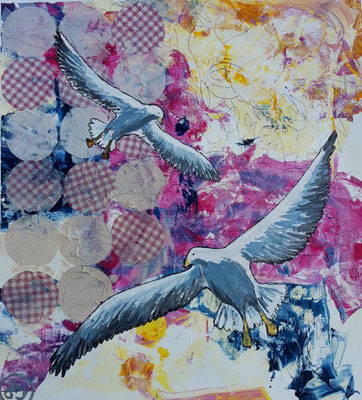 "Möwen", Mischtechniken auf Acrylpapier, 38x42 cm